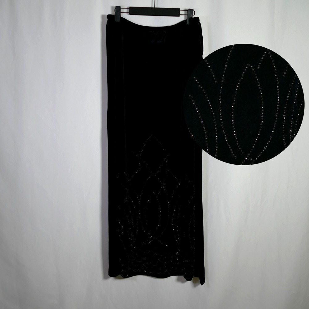 VTG J R Nites Fairy Grunge Whimsigoth Velvet Maxi Skirt Size 16W Beaded Witchy